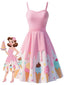 Pink 1950s Ice-Cream Sweetheart Neck Dress