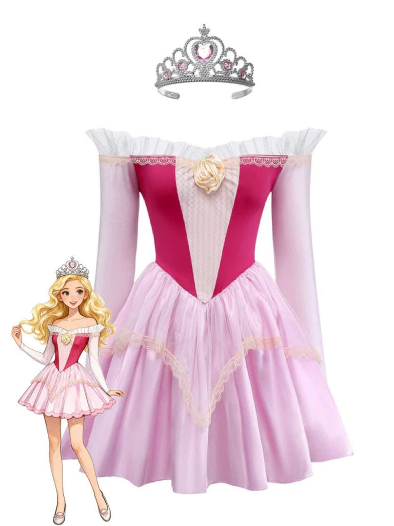 Pink 1940s Princess Off Shoulder Tulle Party Dress