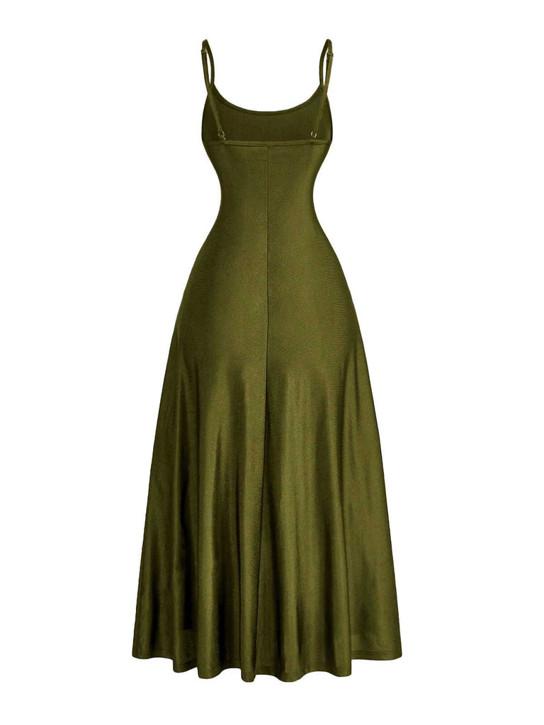 1930s Spaghetti Strap Satin Solid Dress