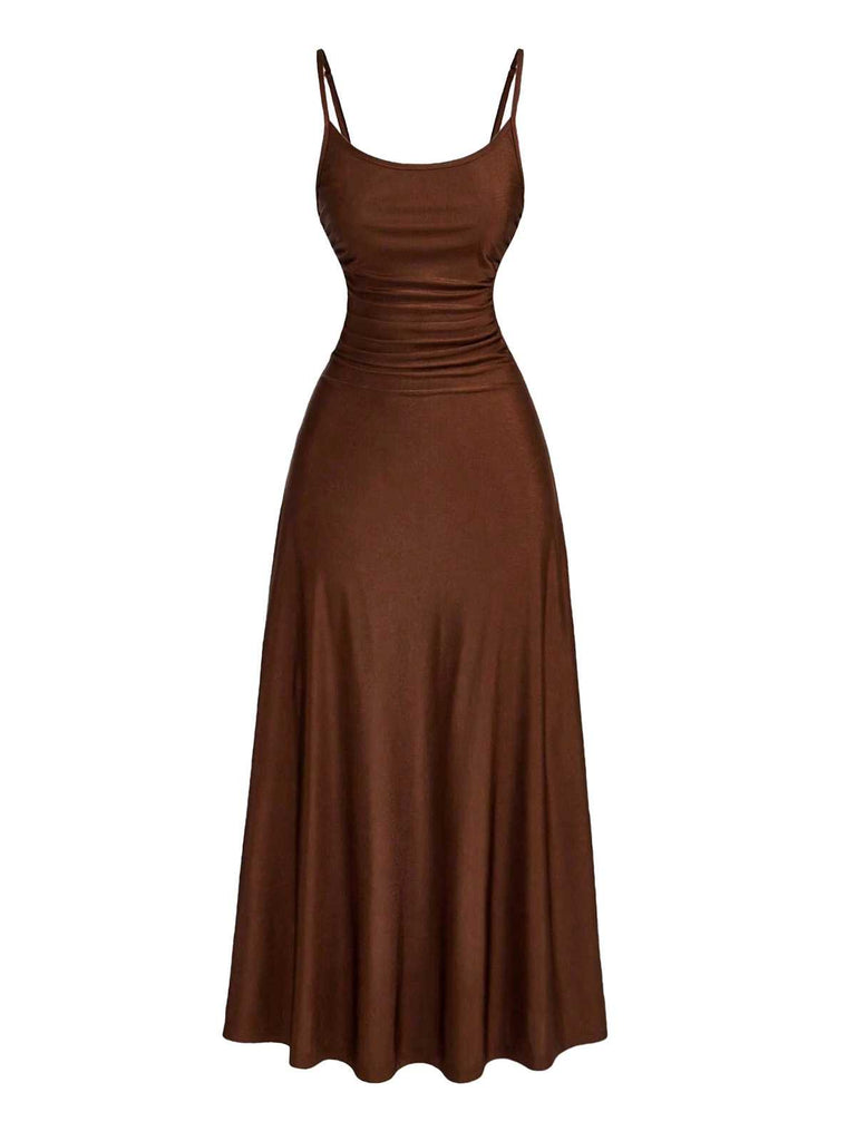 1930s Spaghetti Strap Satin Solid Dress