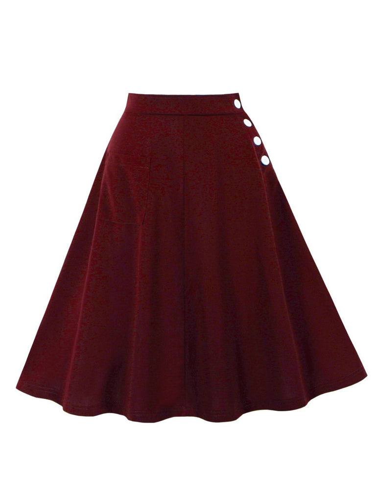 1950s Solid Side Buttons Pocket Skirt