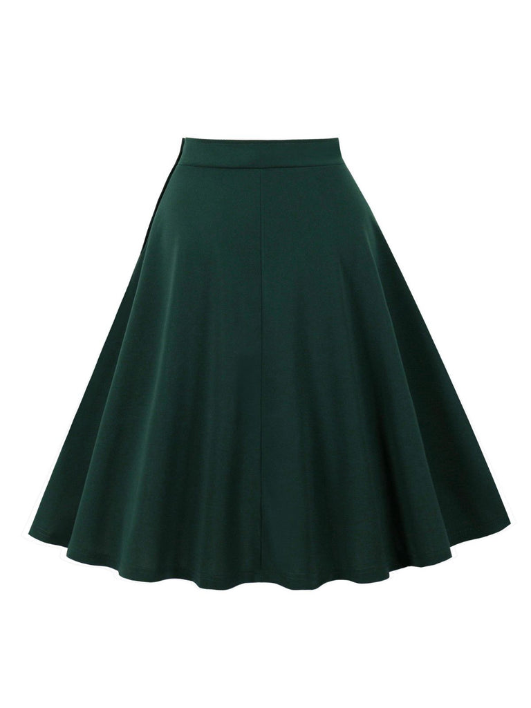 1950s Solid Side Buttons Pocket Skirt