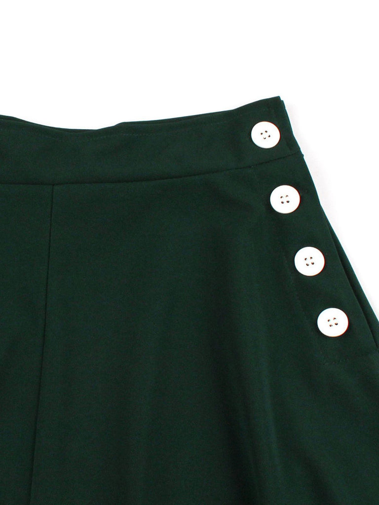 1950s Solid Side Buttons Pocket Skirt