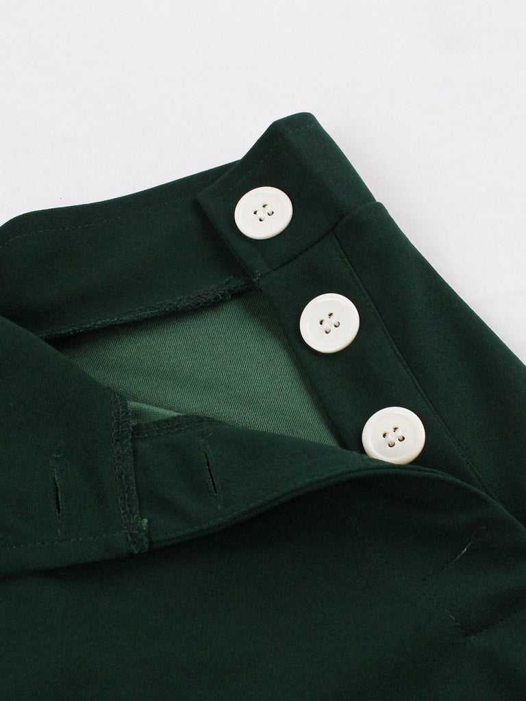 1950s Solid Side Buttons Pocket Skirt