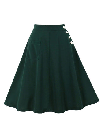 1950s Solid Side Buttons Pocket Skirt