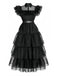 Black 1950s Halloween Organza Ruffled Lapel Dress