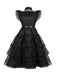 Black 1950s Halloween Organza Ruffled Lapel Dress