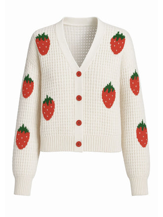 Beige 1950s Strawberry Drop Shoulder Knit Cardigan