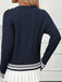 Blue 1950s Nautical Knit V-Neck Striped Sweater