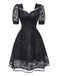 Black 1950s Gothic Witch Bride Lace Embroidered Dress