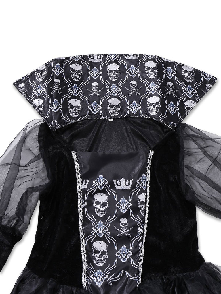 Black 1980s Queen Skull Long Sleeve Mesh Dress