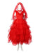 Red 1950s Halloween Ghost Bride Dots Dress Set