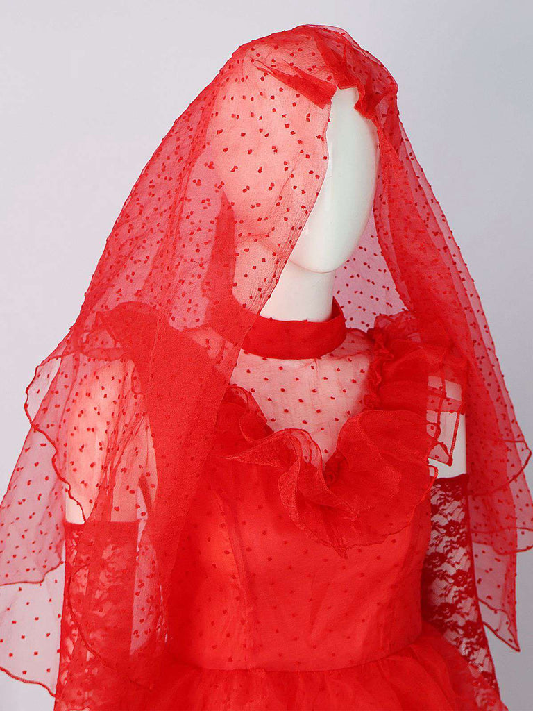 Red 1950s Halloween Ghost Bride Dots Dress Set