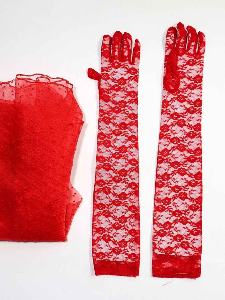 Red 1950s Halloween Ghost Bride Dots Dress Set