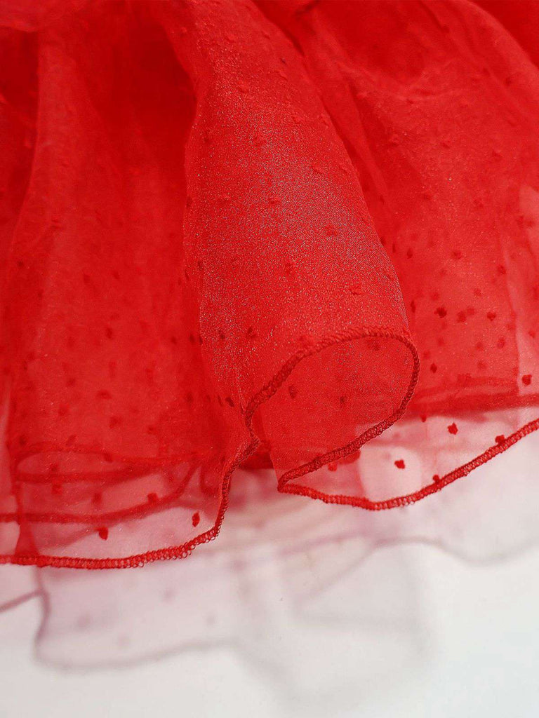 Red 1950s Halloween Ghost Bride Dots Dress Set