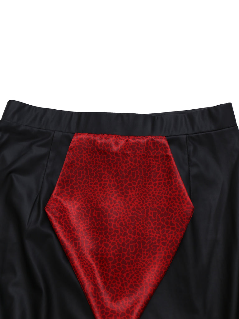 2PCS Red 1930s Wicked Cheetah Mesh Top & Mermaid Skirt