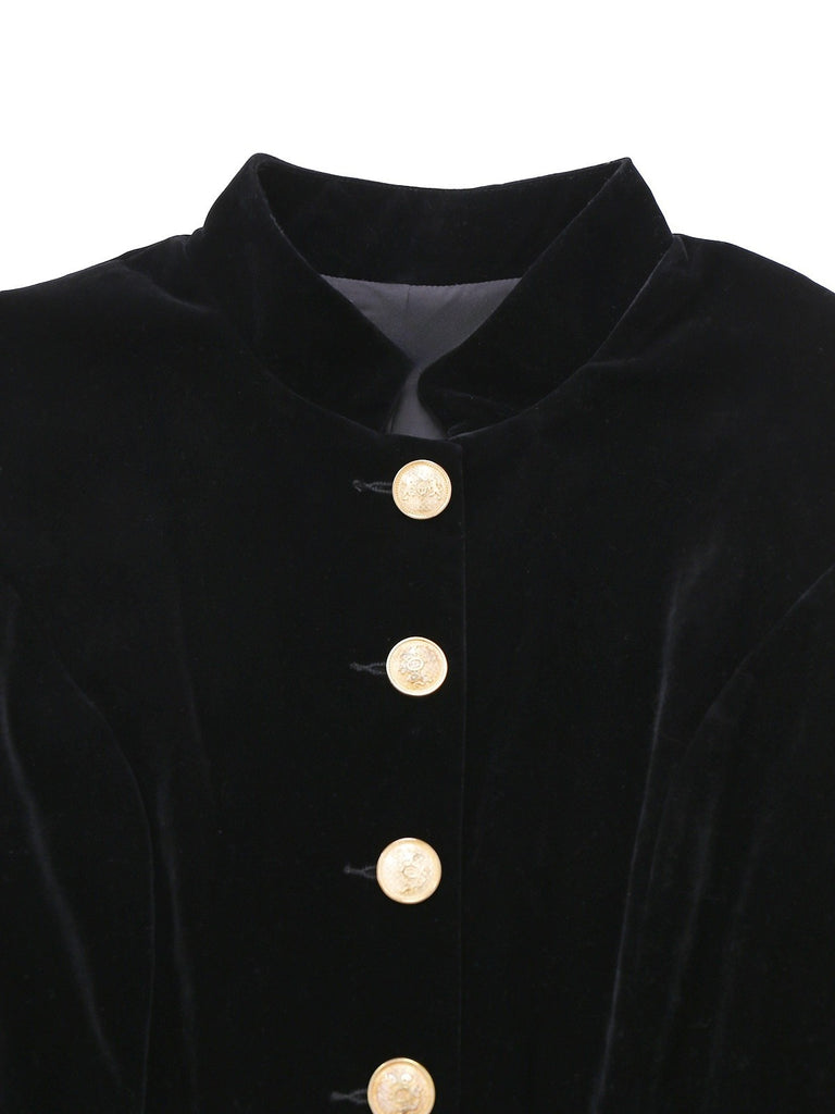 Black 1950s Velvet Stand Collar Dress