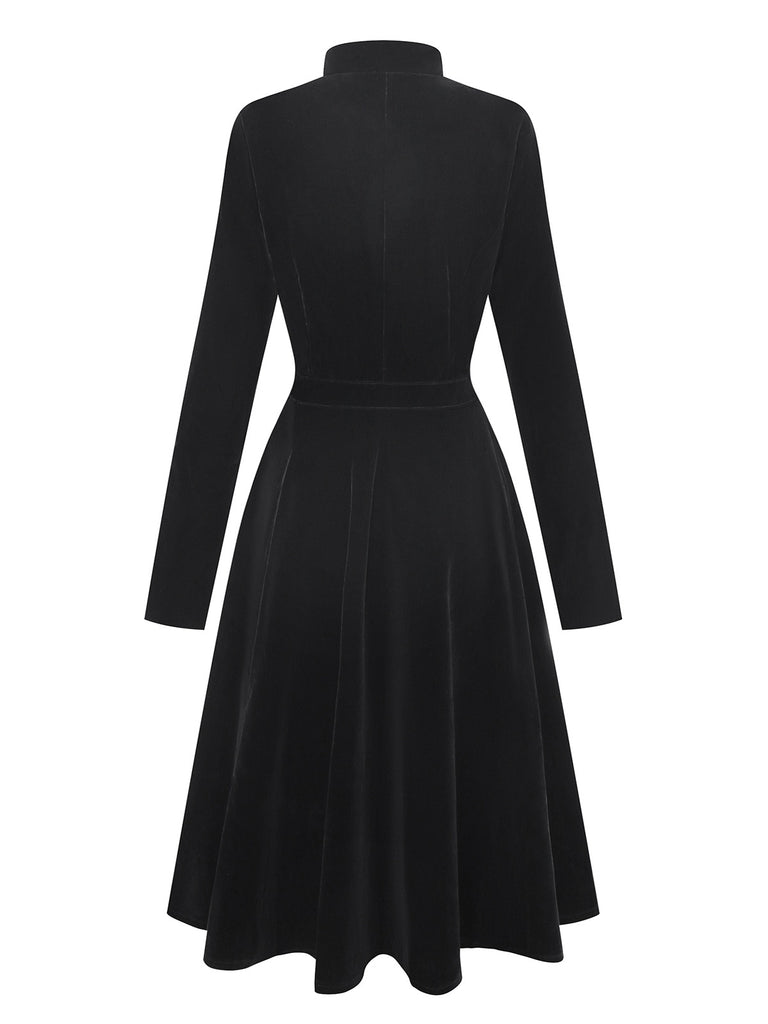 Black 1950s Velvet Stand Collar Dress