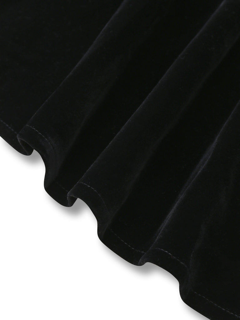 Black 1950s Velvet Stand Collar Dress
