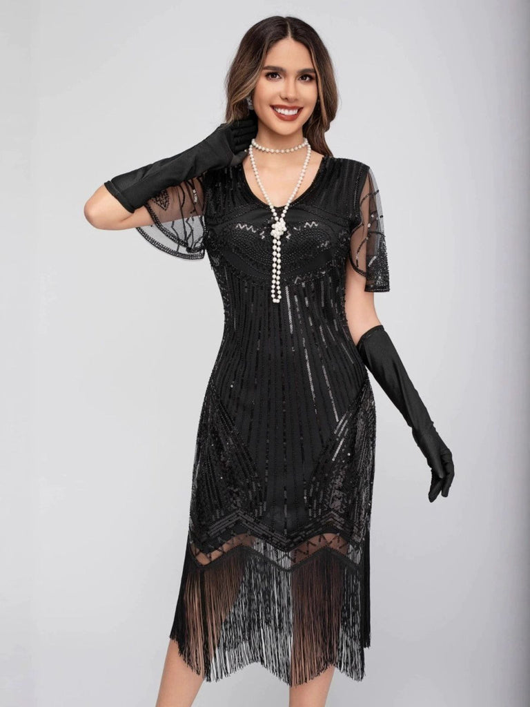 1920s Scoop Neck Sequin Tassels Charleston Dress