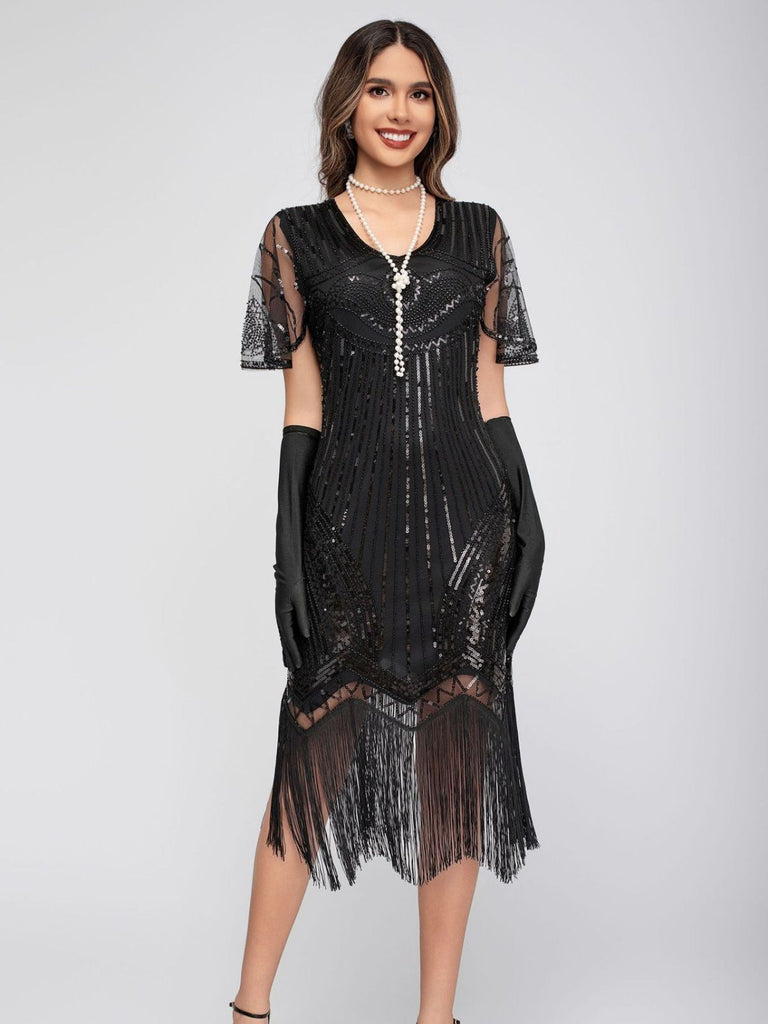 1920s Scoop Neck Sequin Tassels Charleston Dress