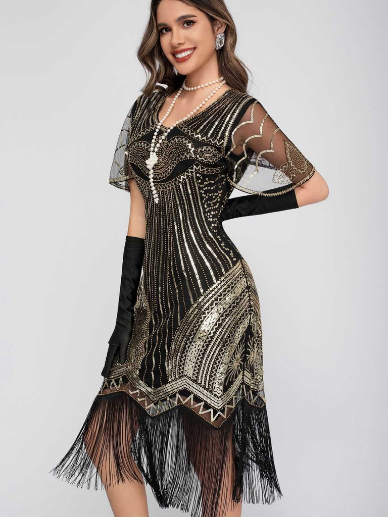 1920s Scoop Neck Sequin Tassels Charleston Dress