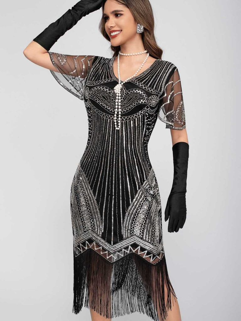 1920s Scoop Neck Sequin Tassels Charleston Dress