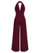 1970s Deep V-Neck Solid Super Wideleg Jumpsuit