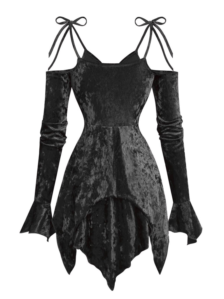 1960s Velvet Batwing Sleeve Irregular Hem Dress