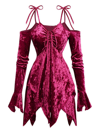 1960s Velvet Batwing Sleeve Irregular Hem Dress