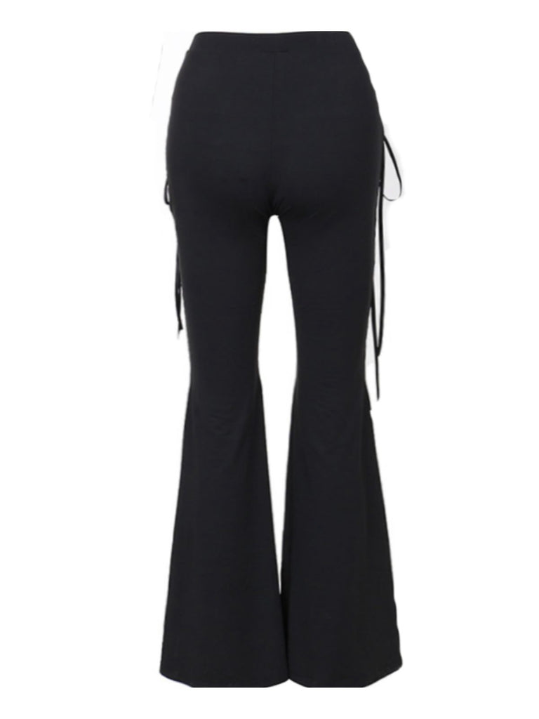 Black 1980s Punk Drawstring Laced Bootcut Pants