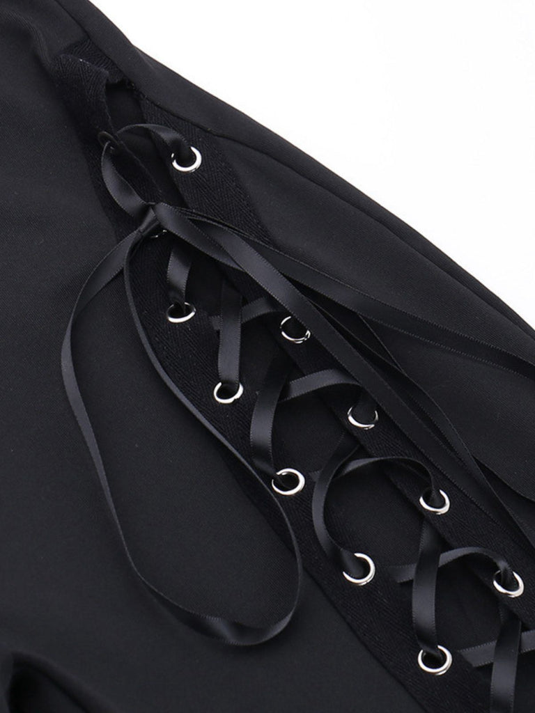 Black 1980s Punk Drawstring Laced Bootcut Pants