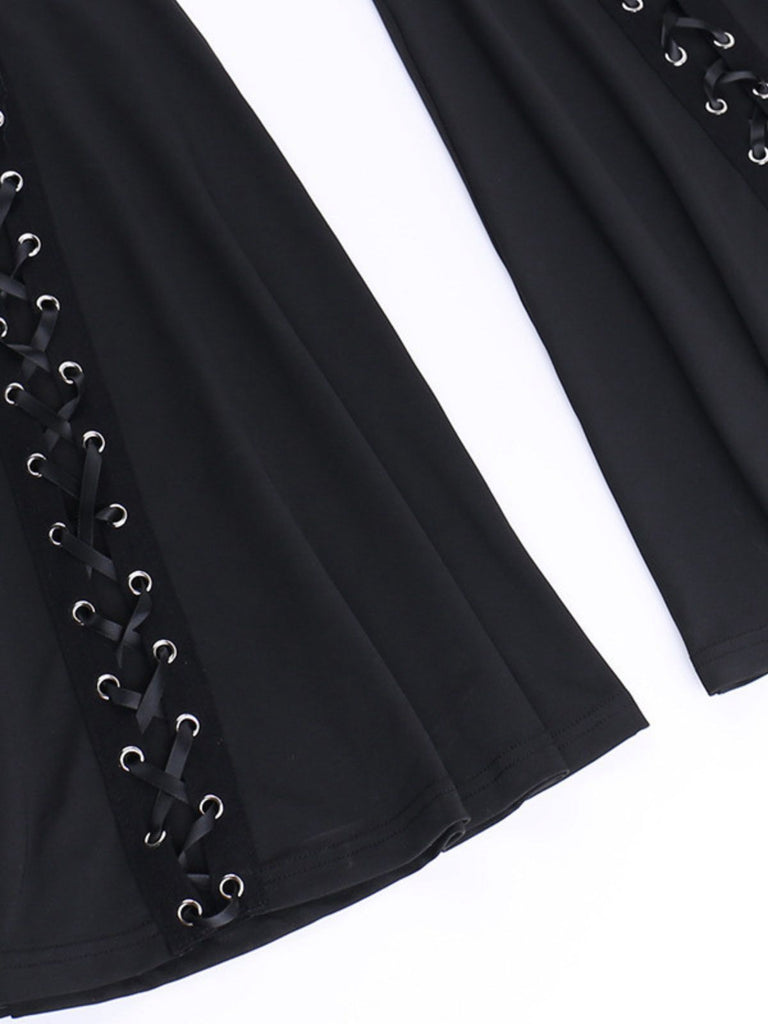 Black 1980s Punk Drawstring Laced Bootcut Pants
