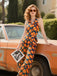 [Pre-Sale] Orange 1970s Halter Geometric Print Jumpsuit
