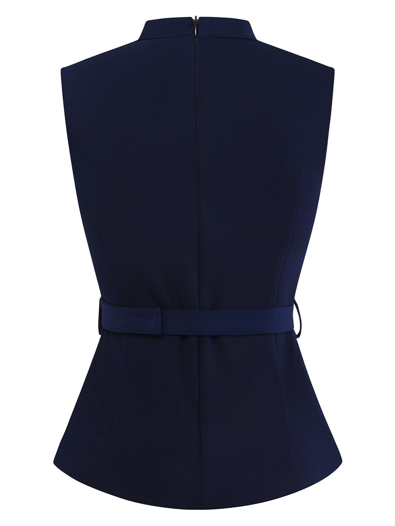 [Pre-Sale] 2PCS Blue & White 1950s Multi-Pocket Top & Pleated Skirt