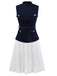 [Pre-Sale] 2PCS Blue & White 1950s Multi-Pocket Top & Pleated Skirt