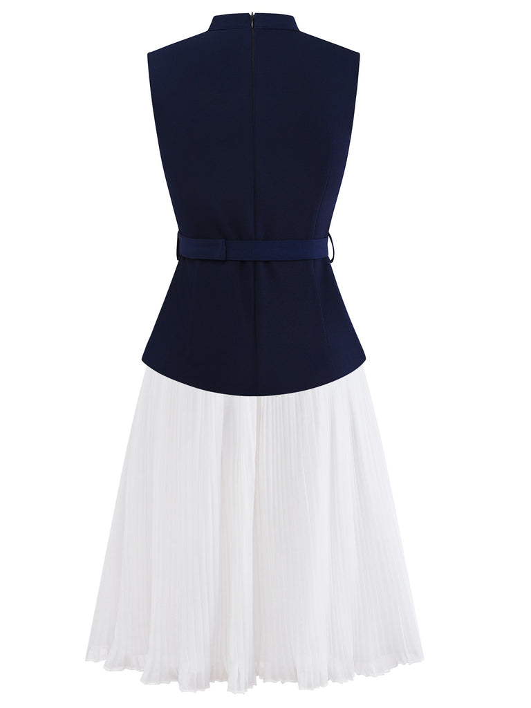 [Pre-Sale] 2PCS Blue & White 1950s Multi-Pocket Top & Pleated Skirt