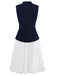 [Pre-Sale] 2PCS Blue & White 1950s Multi-Pocket Top & Pleated Skirt
