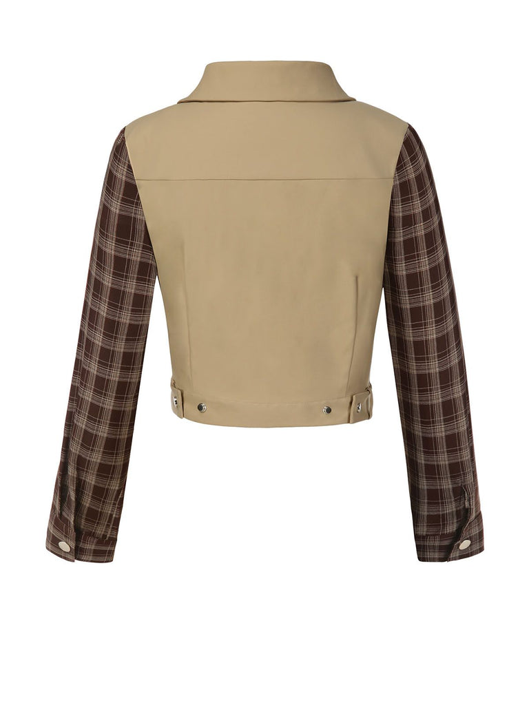 [Pre-Sale] Khaki 1960s Lapel Tartan Plaids Zipper Jacket