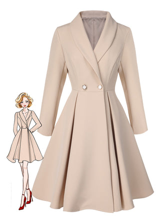 [Pre-Sale] Cream Color 1950s Shawl Collar Swing Coat