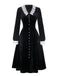 [Pre-Sale] Black 1940s Lace Lapel V-Neck Velvet Dress