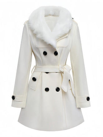 1940s Removable Faux-Fur Collar Buttons Coat