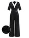 [Pre-Sale] 1930s V-Neck Contrast Belted Jumpsuit