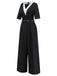 [Pre-Sale] 1930s V-Neck Contrast Belted Jumpsuit