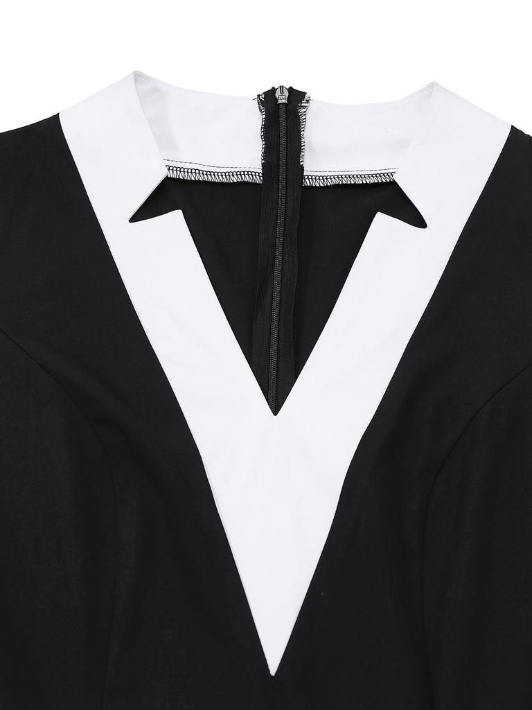 [Pre-Sale] 1930s V-Neck Contrast Belted Jumpsuit