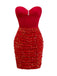 [Pre-Sale] Red 1960s Strapless Pearl Sequin Ruched Bodycon Dress