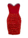 [Pre-Sale] Red 1960s Strapless Pearl Sequin Ruched Bodycon Dress
