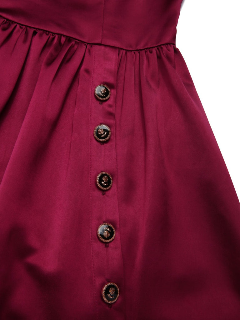 [Pre-Sale] Deep Red 1950s Button Pocket Pleated Dress
