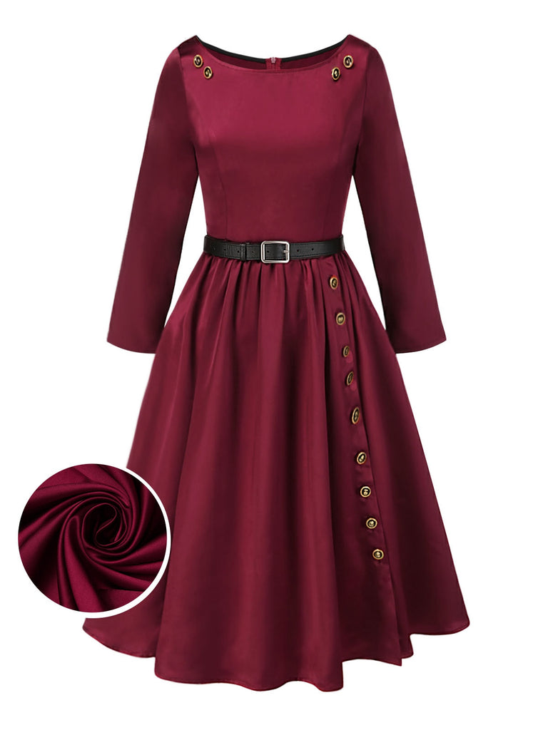 [Pre-Sale] Deep Red 1950s Button Pocket Pleated Dress