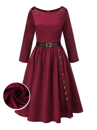 [Pre-Sale] Deep Red 1950s Button Pocket Pleated Dress
